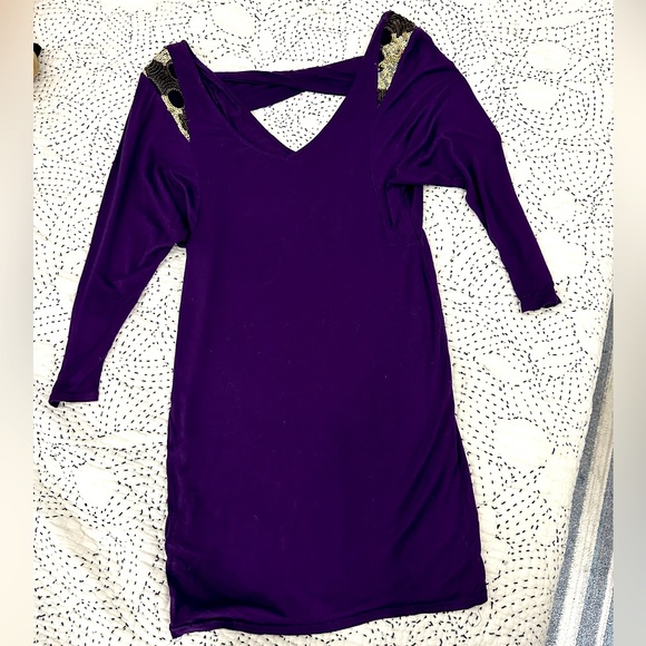 BCBG Purple Mini Dress with Sequin Shoulders-Size XS - Picture 1 of 7